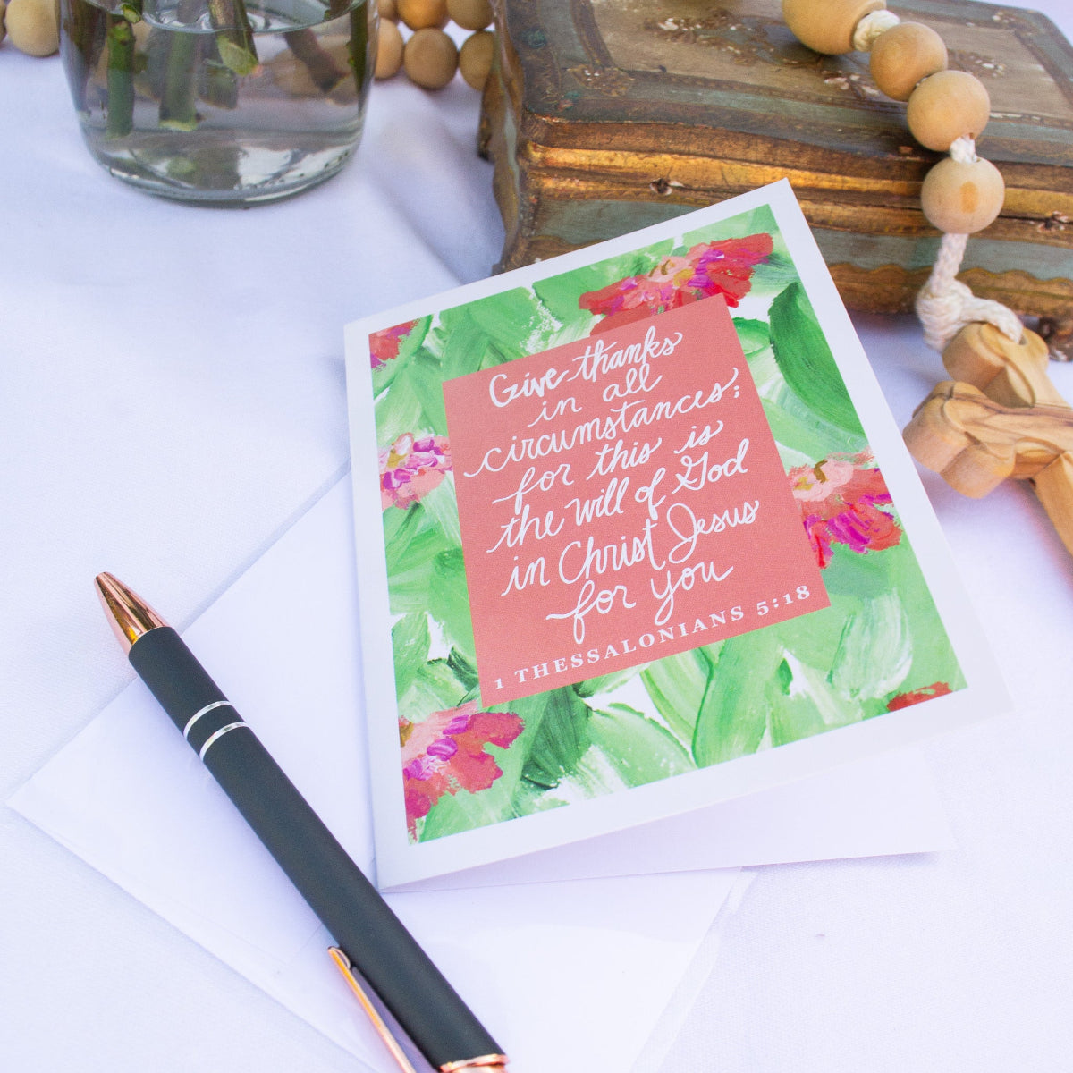 "Gratitude In All Things" Catholic Greeting Card | Fine Art Print Stationery (4.25×5.5") - Habitavit Art Co.