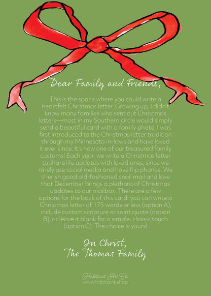 "Watercolor Bow" | Semi-Custom Christmas Card (5x7) - Habitavit Art Co.