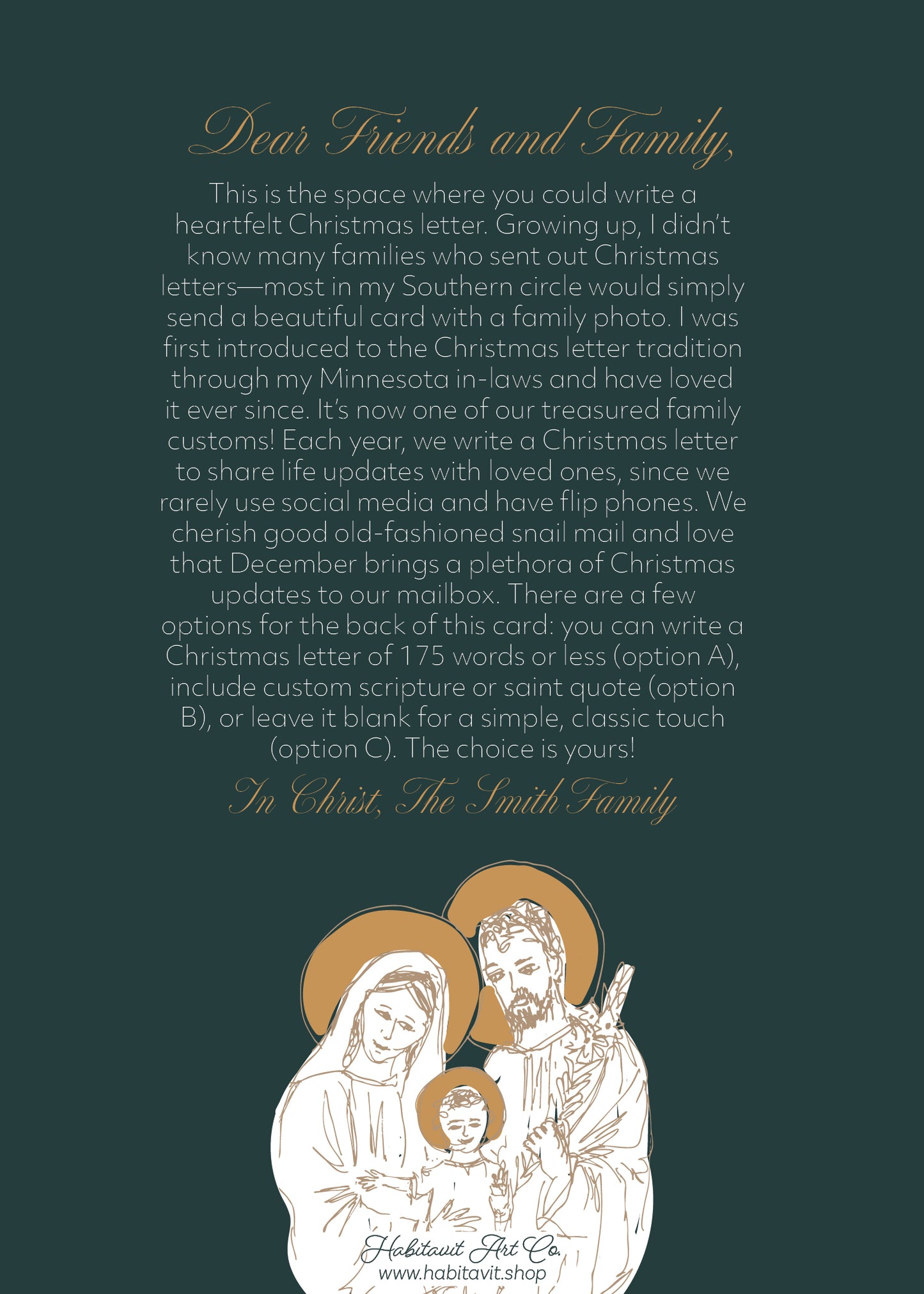 "Classic Holy Family" | Semi-Custom Christmas Card (5x7) - Habitavit Art Co.