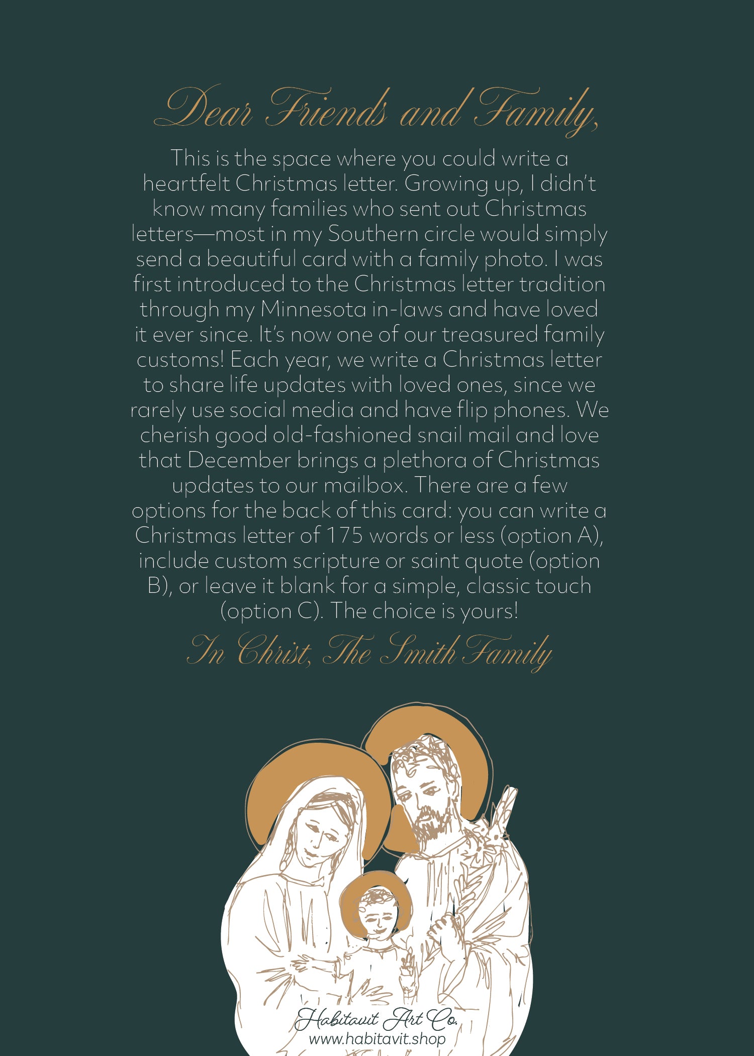 "Classic Holy Family" | Semi-Custom Christmas Card (5x7) - Habitavit Art Co.