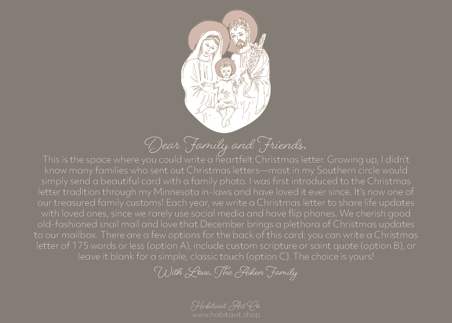 "Simple Holy Family" | Semi-Custom Christmas Card (5x7) - Habitavit Art Co.