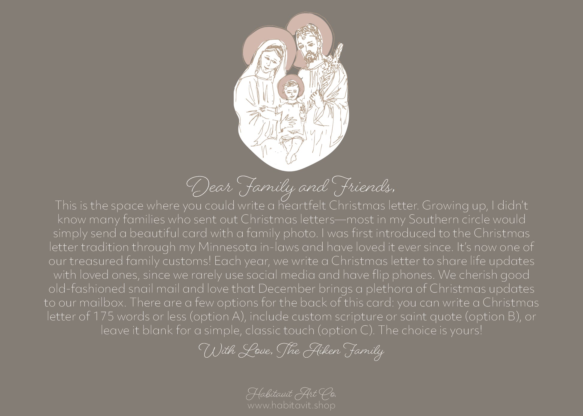 "Simple Holy Family" | Semi-Custom Christmas Card (5x7) - Habitavit Art Co.