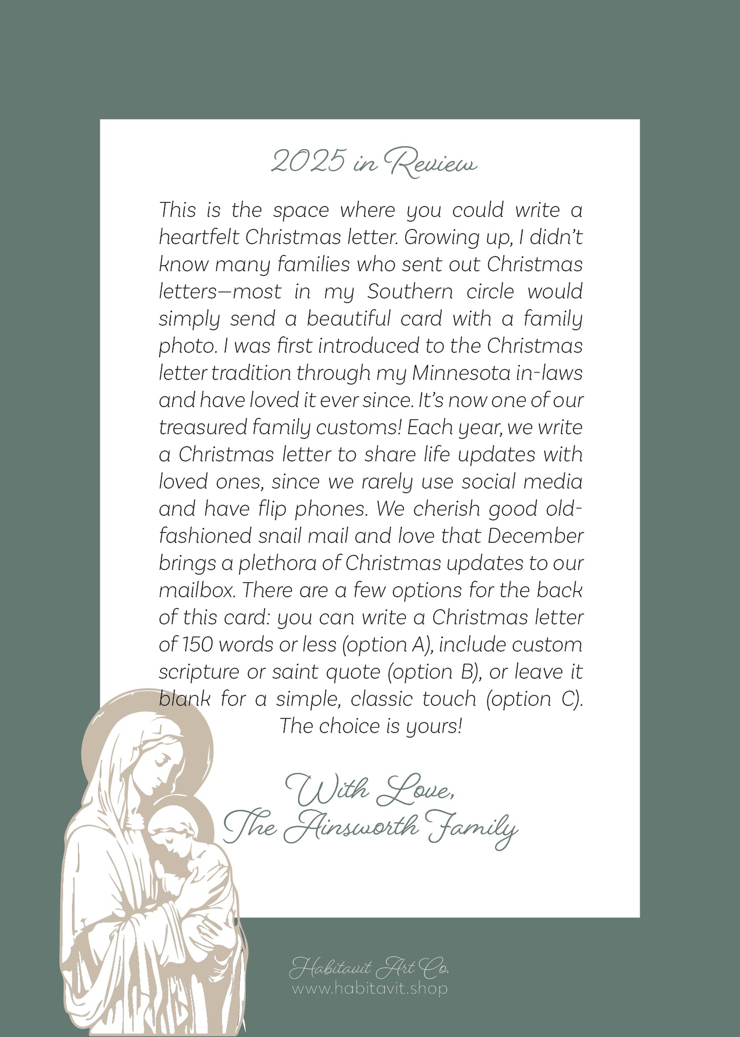 "Divine Mother & Child" | Semi-Custom Christmas Card (5x7) - Habitavit Art Co.