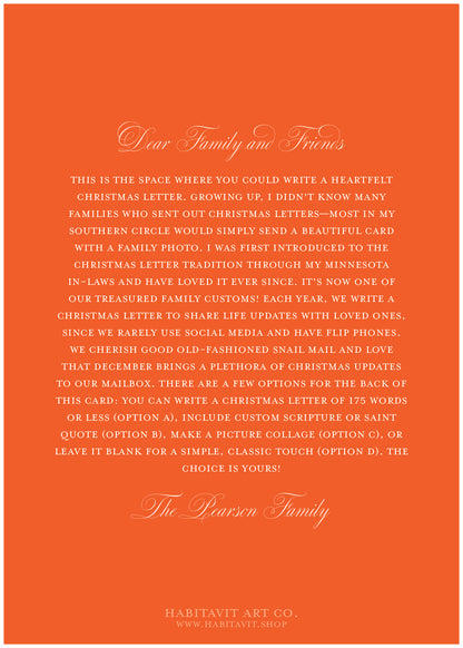 "Classic Christmas Red" | Semi-Custom Christmas Card (5x7) - Habitavit Art Co.