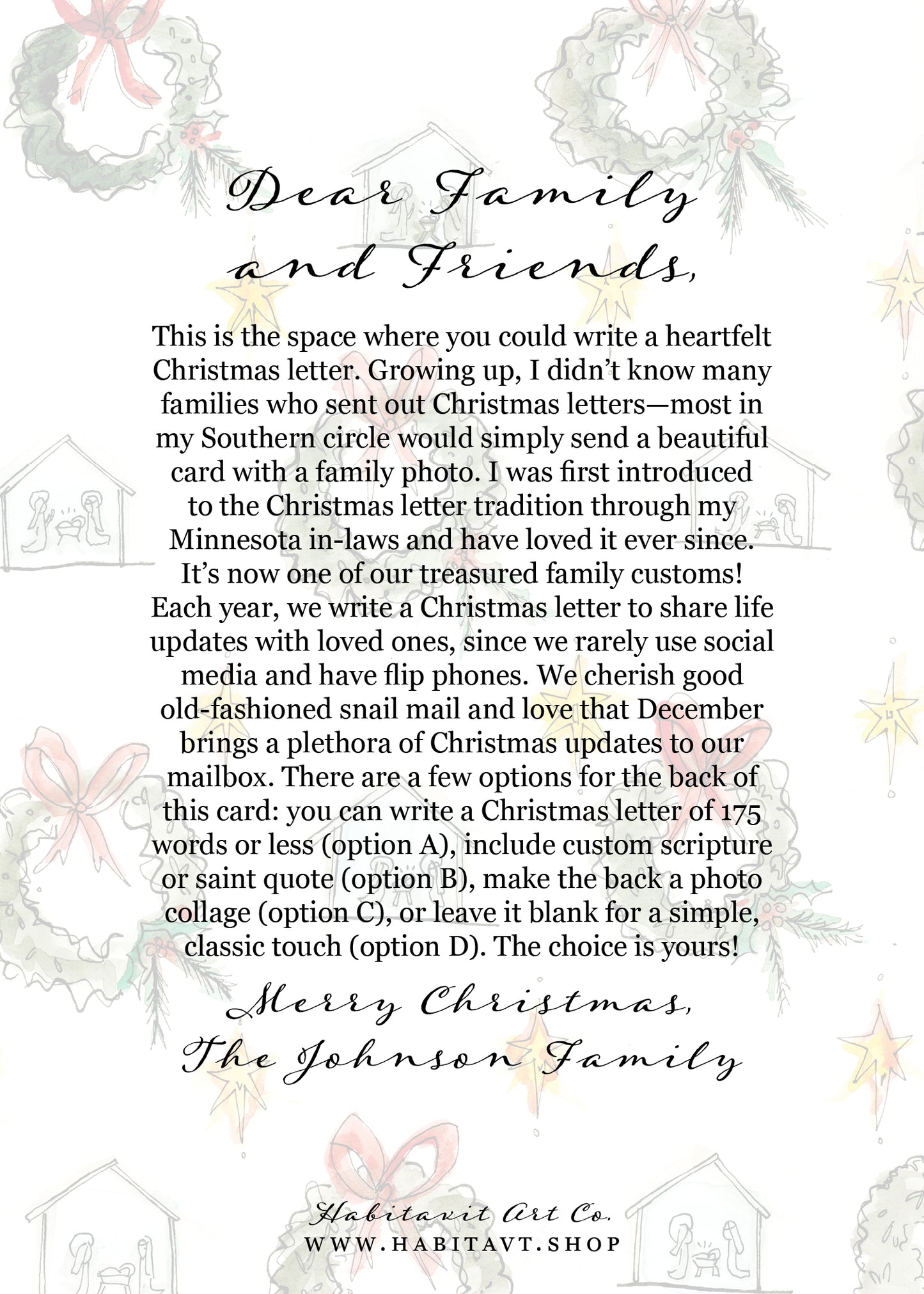 "A Watercolor Christmas" | Semi-Custom Christmas Card (5x7) (Copy) - Habitavit Art Co.