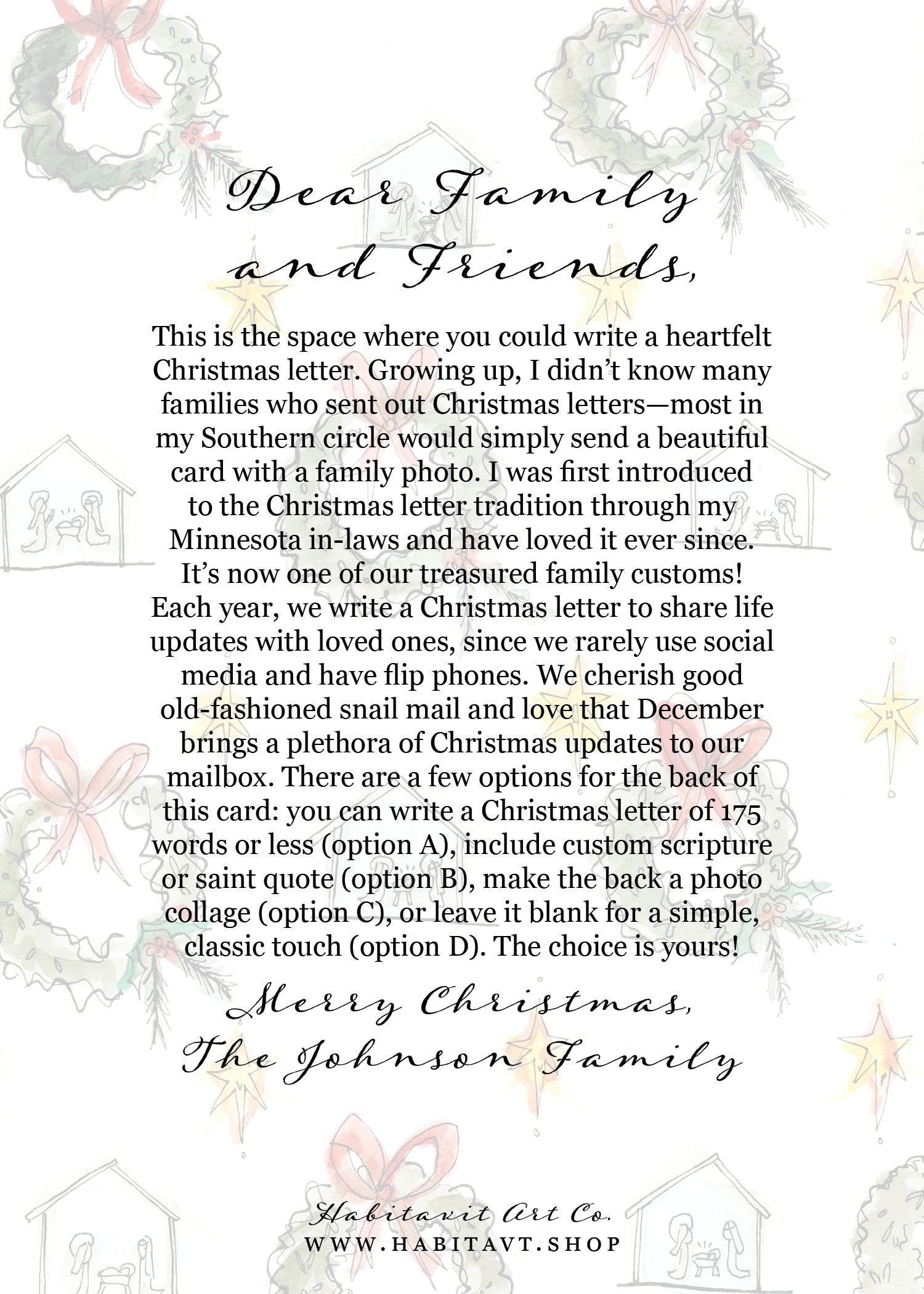 "A Watercolor Christmas" | Semi-Custom Christmas Card (5x7) (Copy) - Habitavit Art Co.