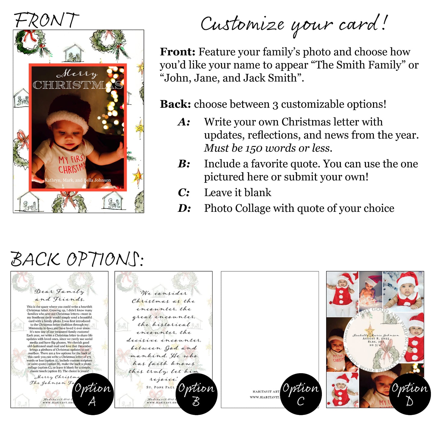 "A Watercolor Christmas" | Semi-Custom Christmas Card (5x7) (Copy) - Habitavit Art Co.