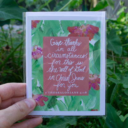 "Gratitude In All Things" Catholic Greeting Card | Fine Art Print Stationery (4.25×5.5") - Habitavit Art Co.