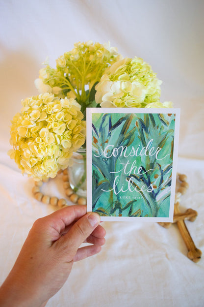 "Consider the Lilies" Catholic Greeting Card | Fine Art Print Stationery (4.25×5.5") - Habitavit Art Co.