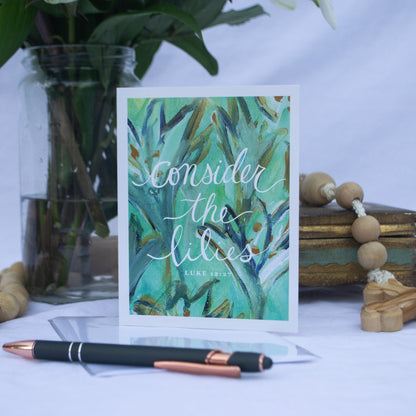 "Consider the Lilies" Catholic Greeting Card | Fine Art Print Stationery (4.25×5.5") - Habitavit Art Co.