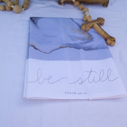 Catholic Tea Towel | “Be Still” (15x20" Cotton) - Habitavit Art Co.