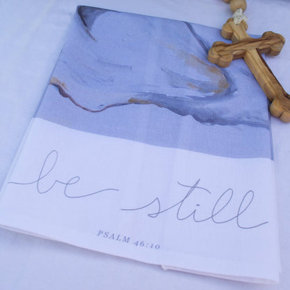 Catholic Tea Towel | “Be Still” (15x20" Cotton) - Habitavit Art Co.