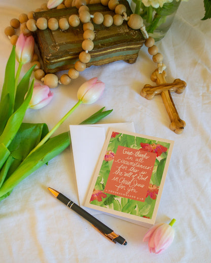 "Gratitude In All Things" Catholic Greeting Card | Fine Art Print Stationery (4.25×5.5") - Habitavit Art Co.