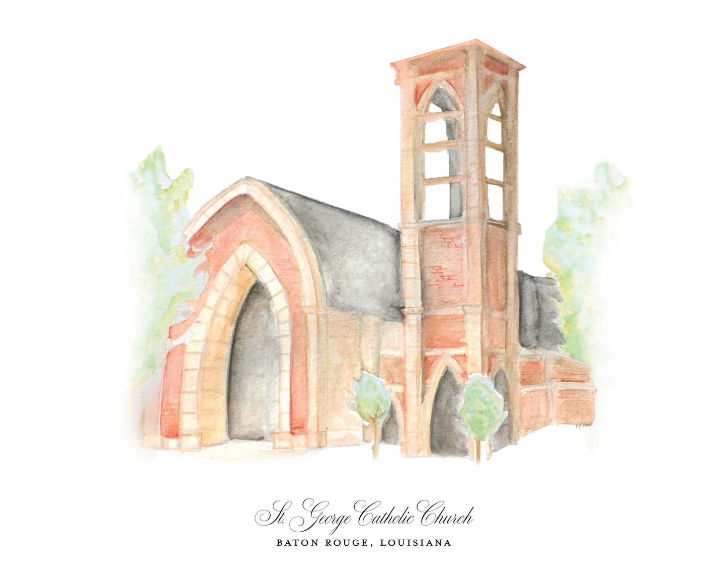 St. George Church | Baton Rouge, LA Catholic Art Print (Watercolor)