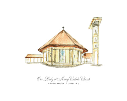 Our Lady of Mercy Church | Baton Rouge, LA Catholic Art Print (Watercolor)