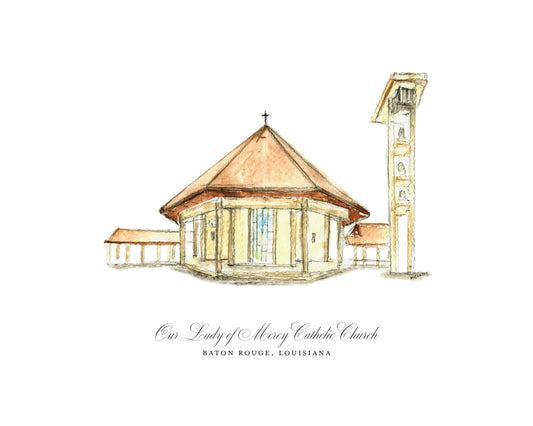 Our Lady of Mercy Church | Baton Rouge, LA Catholic Art Print (Watercolor)